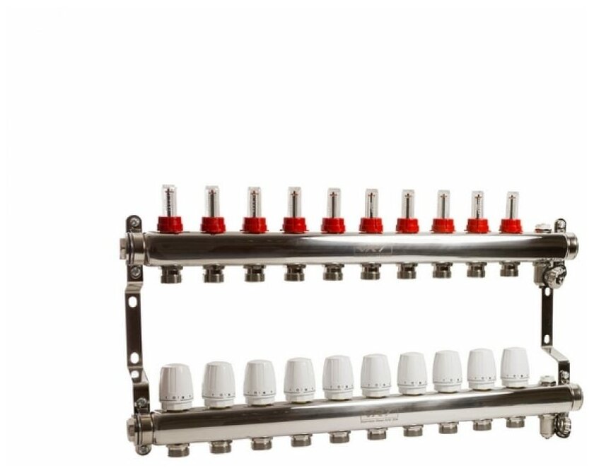 Коллекторная группа VRT® 1" х 3/4'' (евроконус) 10 вых, c расходомерами