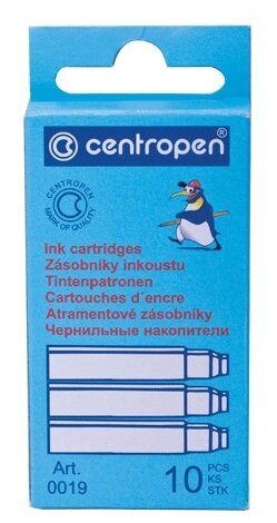 Картридж для перьевой ручки centropen 0019/10 синий 10 шт.