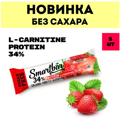 фото Батончик протеиновый без сахара smartbar protein l-carnitine "клубника" с l-карнитином, 6 шт. х 38 г.
