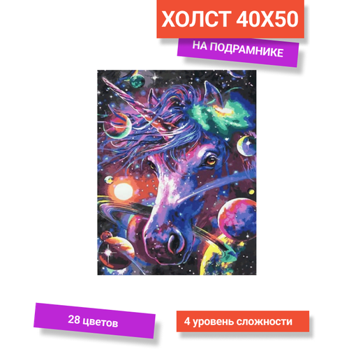 Paintboy / Живопись по номерам / Рисование по номерам / Картина по номерам на подрамнике Космический единорог 40х50 GX33999