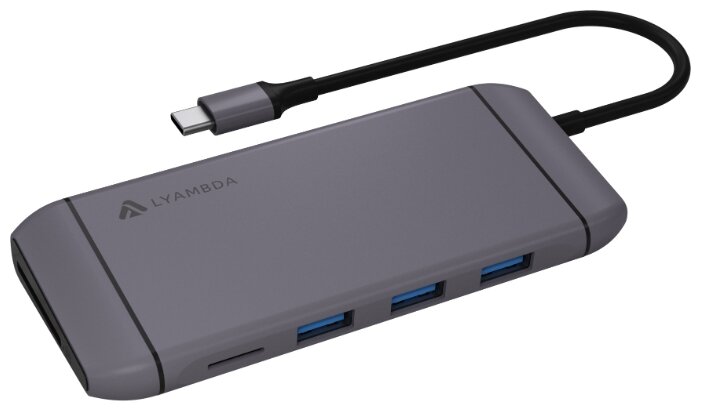 Разветвитель, хаб Type-C Multimedia DUAL 4K/RJ45 Hub Lyambda Slim Aluminum LC123 Gray