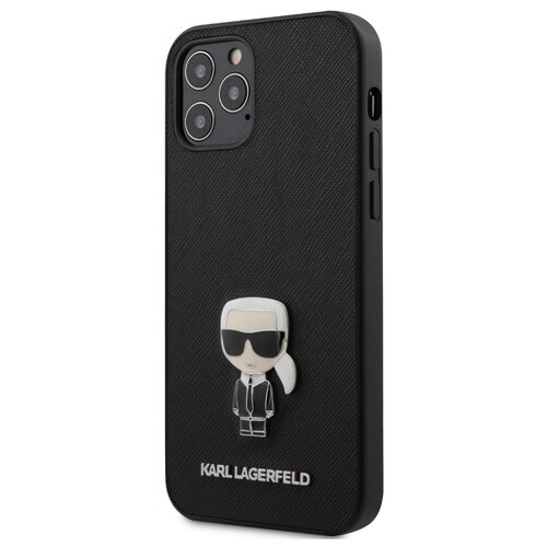 фото Чехол lagerfeld для iphone 12/12 pro (6.1) pu saffiano ikonik karl (metal) hard black karl lagerfeld