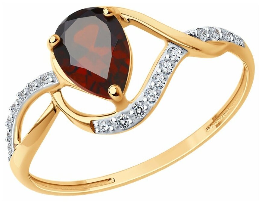 Кольцо Diamant online, красное золото, 585 проба, фианит, гранат