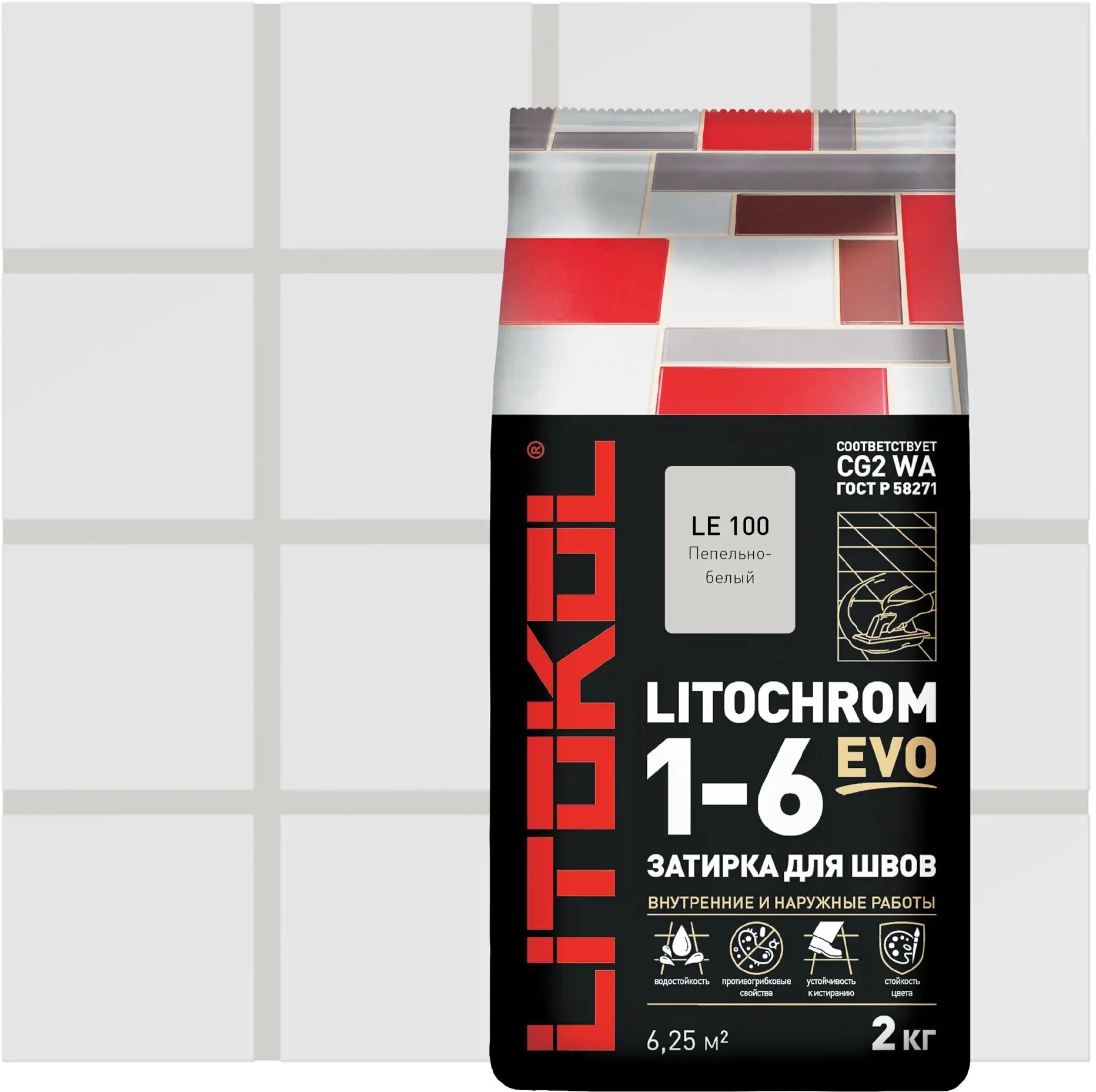 Цементная затирка Литокол LITOKOL LITOCHROM 1-6 EVO LE.100 Пепельно-белый, 2 кг - фотография № 6