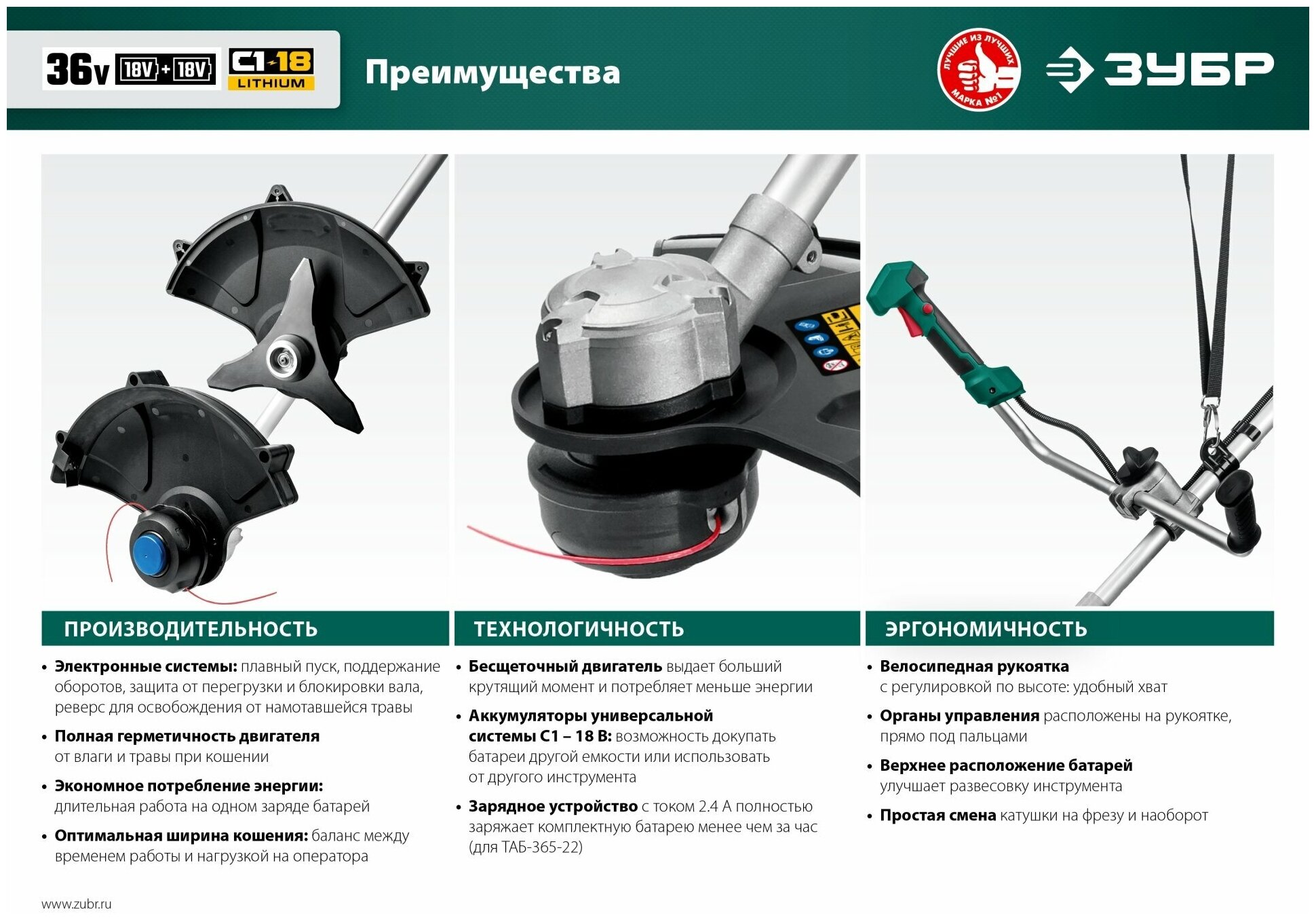 ЗУБР С1-18, 36 В, 35/25.5 см, 2х18 В АКБ (2 Ач), бесщеточный триммер (ТАБ-365-22) - фотография № 15