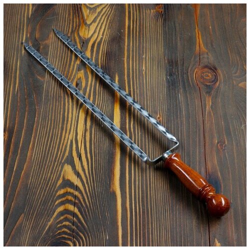 Шафран Двойной вилка-шампур с деревянной ручкой, с узором, 40см