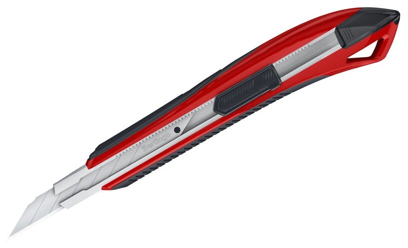 Нож канцелярский 9мм Berlingo Razzor 300, auto-lock, металл. направл, мягкие вставки, красный, европодвес (BM4131_a), 10шт.