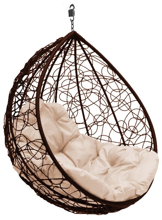 Подвесное кресло капля ротанг коричневое (без стойки), бежевая подушка