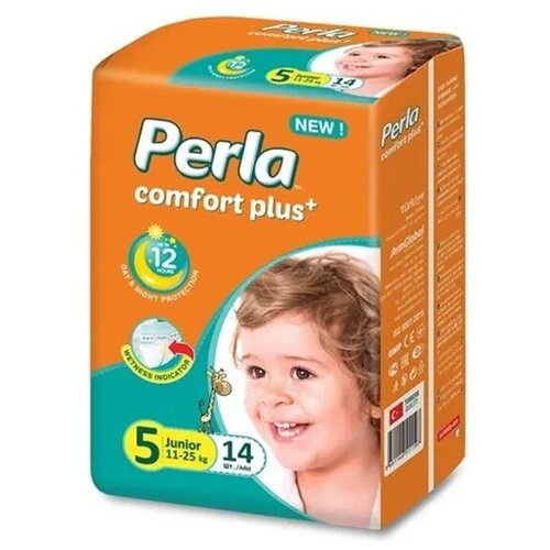 Подгузники Perla Eco Junior для малышей 11-25 кг, 5 размер, 14 шт ночные памперсы для мальчиков и для девочек, Турция