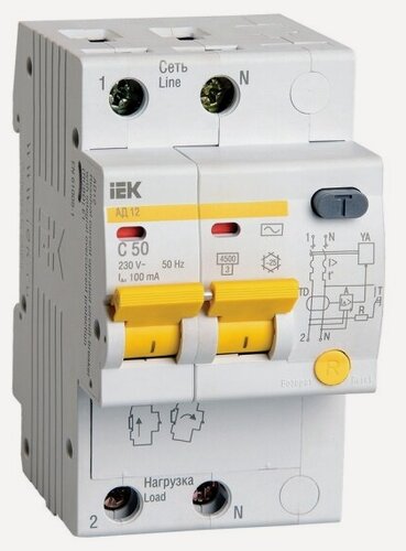 Изображение товара Дифференциальный автомат Iek АД12 2Р 50А 100мА, MAD10-2-050-C-100