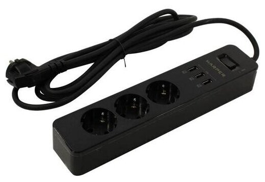 Сетевой фильтр (удлинитель) с USB зарядкой HARPER UCH-325, черный - фотография № 8