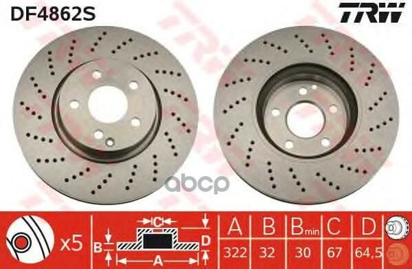 Диск Тормозной Передний Mb W204, W212 Sport (322Мм) Df4862s TRW арт. DF4862S