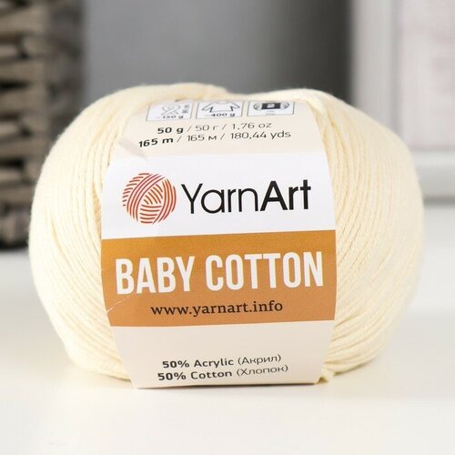 Пряжа YarnArt Baby cotton 50% акрил, 50% хлопок 165 м, 1 шт, 50 г, 402 суровый (9554777) опора благодатное земледелие конус 165 х 50 см зеленый 165 см