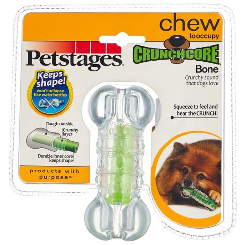 игрушка апортировка для собак kong safestix из синтетической резины средняя Косточка для собак Petstages Crunchcore bone (264YEX), зеленый, 1шт.