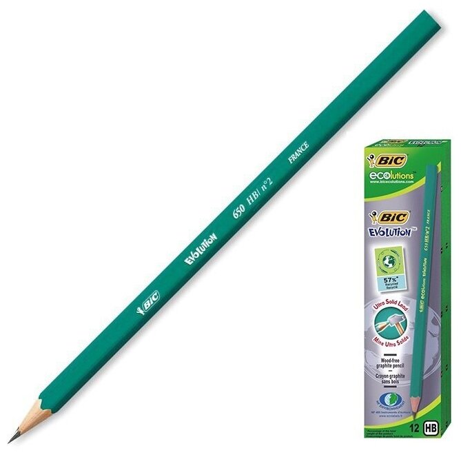 Карандаш чернографитный BIC Evolution Эко, HB, без ластика, пластиковый (880311)