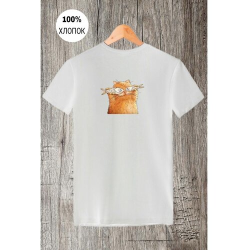 Футболка Zerosell Кот рыбы рожетца, размер L, белый мужская футболка котогороскоп кот рыбы l белый