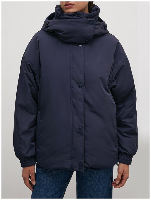 Куртка  FiNN FLARE, демисезон/зима, средней длины, оверсайз, карманы, съемный капюшон, размер L, синий
