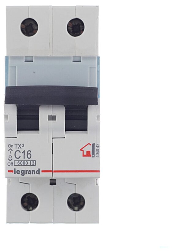 Автоматический выключатель Legrand TX3, 2 полюса, 16A, тип C, 6kA