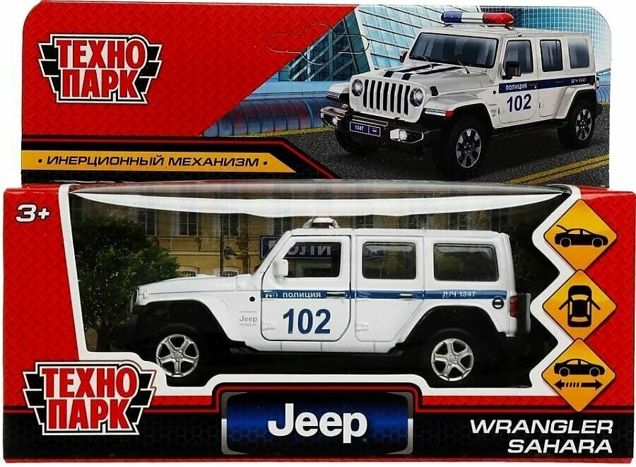 Машина металлическая Jeep Wrangler Sahara полиция, белый, инерция, Технопарк