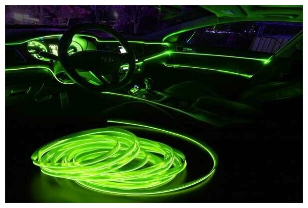 Светодиодная лента SmartElectronics 3м,12В,120 LED/m Неоновая лента в авто, подсветка для салона автомобиля/Светло зеленый - фотография № 3