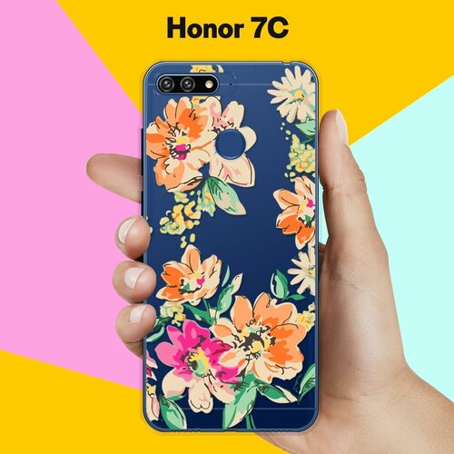 Силиконовый чехол Цветы оранжевые на Honor 7C силиконовый чехол цветы с узором на honor 7c