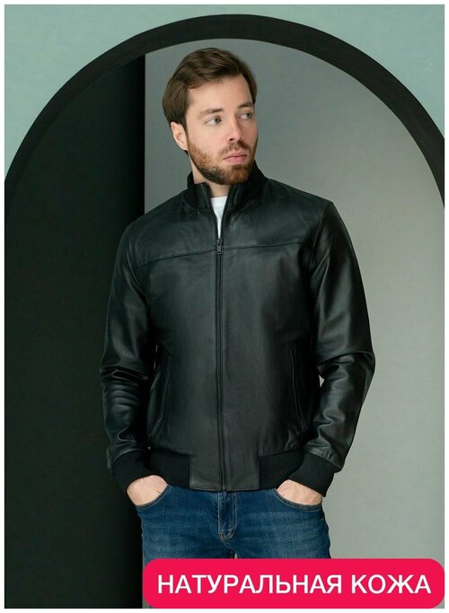 Кожаная куртка 274, каляев, размер 58, черный