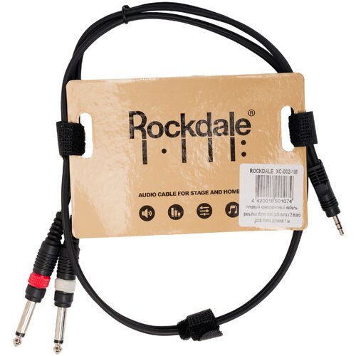 Кабель Rockdale stereo mini jack 3.5 mm x 2 mono jack 6.3 mm (XC-002), 1 м, 1 шт., черный aux кабель mini jack 2rca папа папа ugreen 1 метр