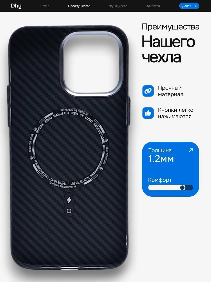 Чехол на iPhone 13 Pro Max c MagSafe под карбон — фото 1