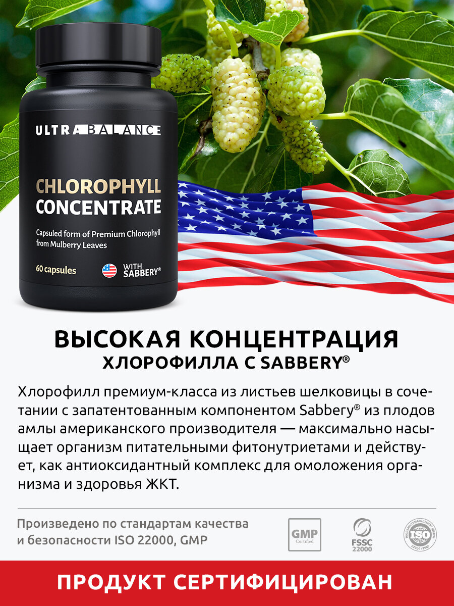 Бад Для Пищеварения Хлорофилл UltraBalance концентрат Бад для очищения организма, детокса, похудения, витамины для красоты, 60 капсул