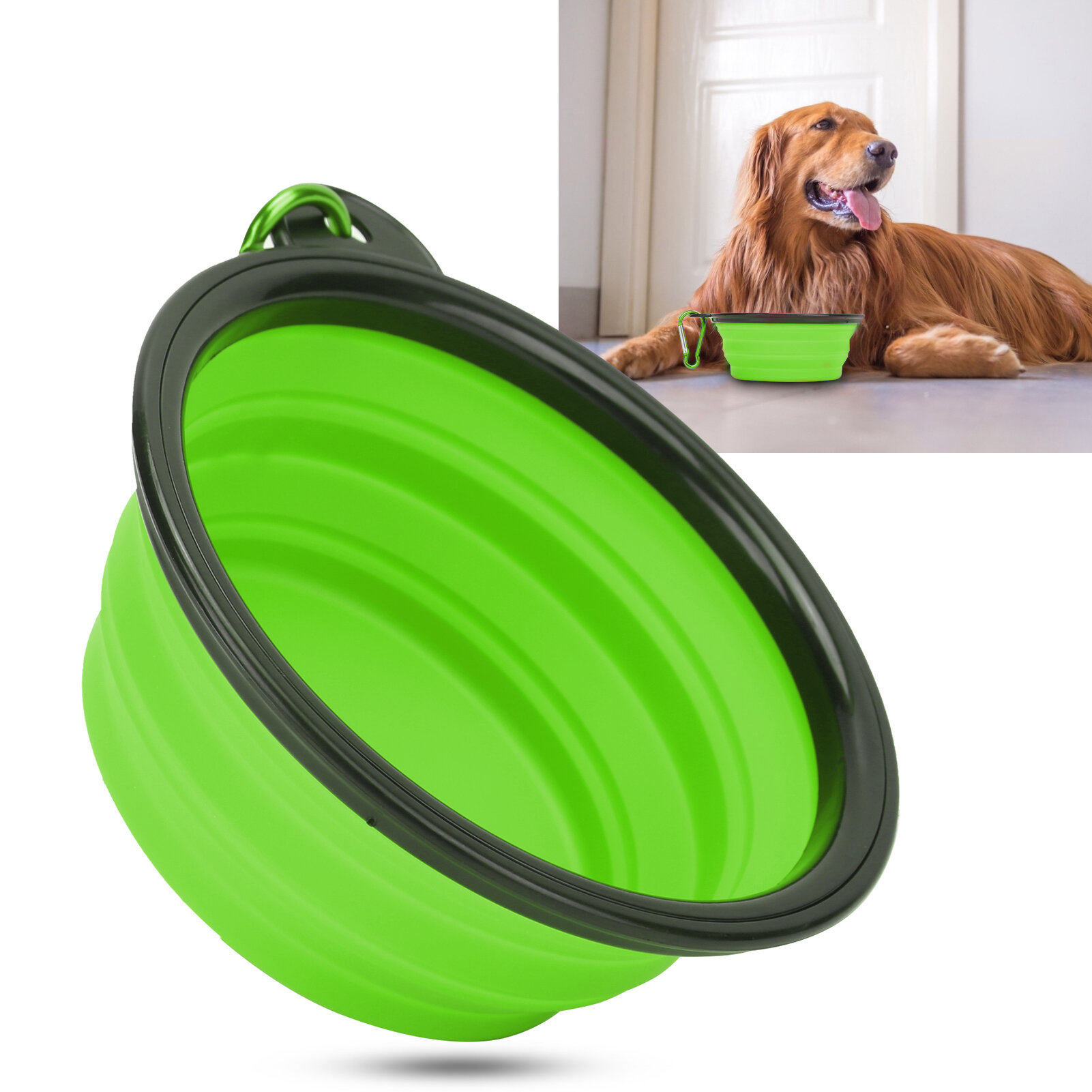 Миска для собаки Портативная Легко чистится Прочная долговечная Складная дорожная миска для собак для путешествий ПрогулкиЗеленый