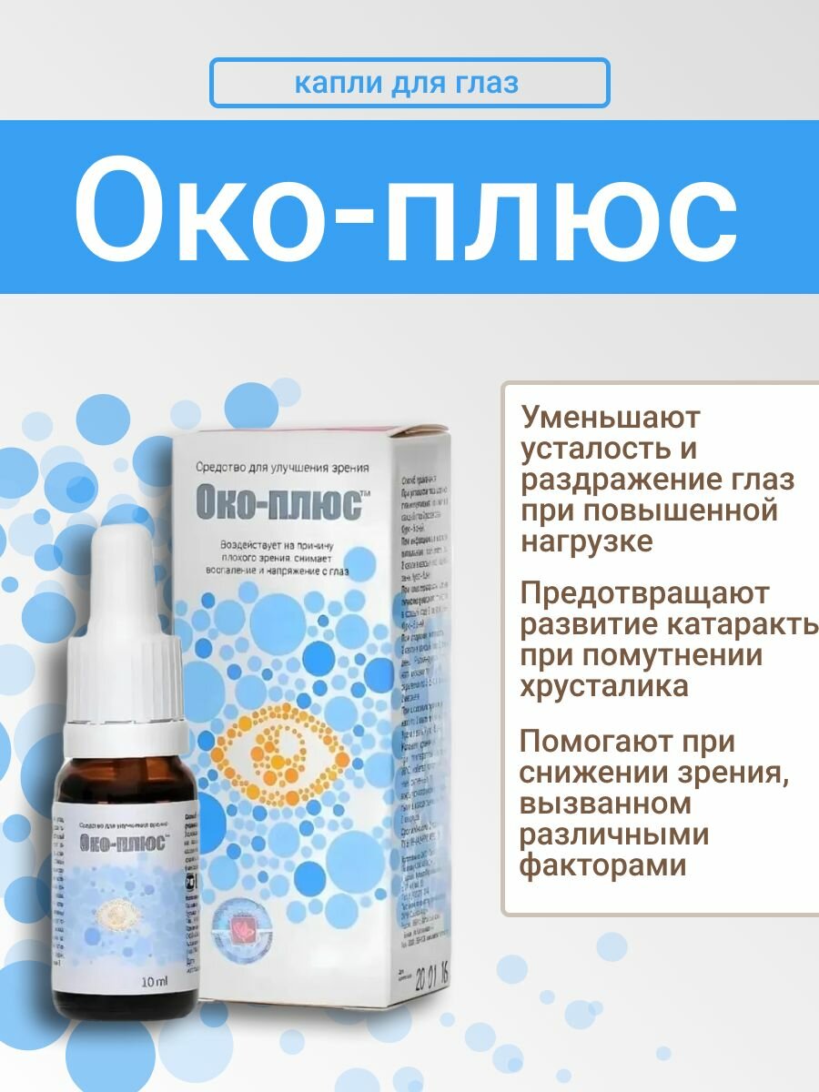 Сашера-МЕД. Око-плюс, капли для улучшения зрения, снимает воспаление и напряжение с глаз 10 мл