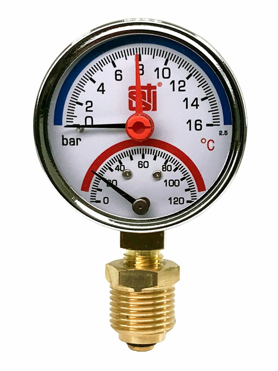 Термоманометр радиальный STI 63 120C 16 bar (G 1/2")