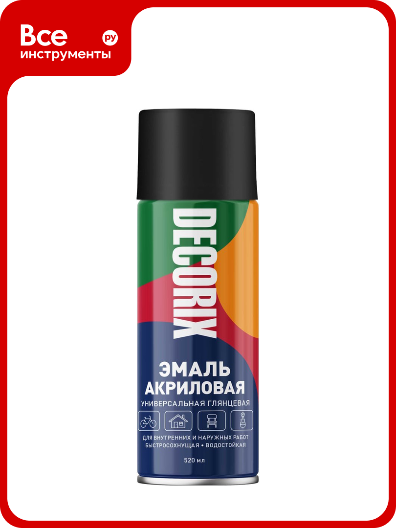 Аэрозольная универсальная эмаль Decorix (акриловая; черный; глянцевый; 520 мл) 0101-01 DX