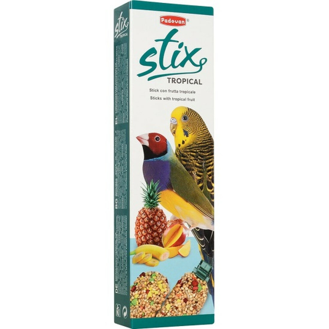 Лакомство для волнистых попугаев и экзотических птиц Padovan Stix tropical палочки с тропическими фруктами 80 г