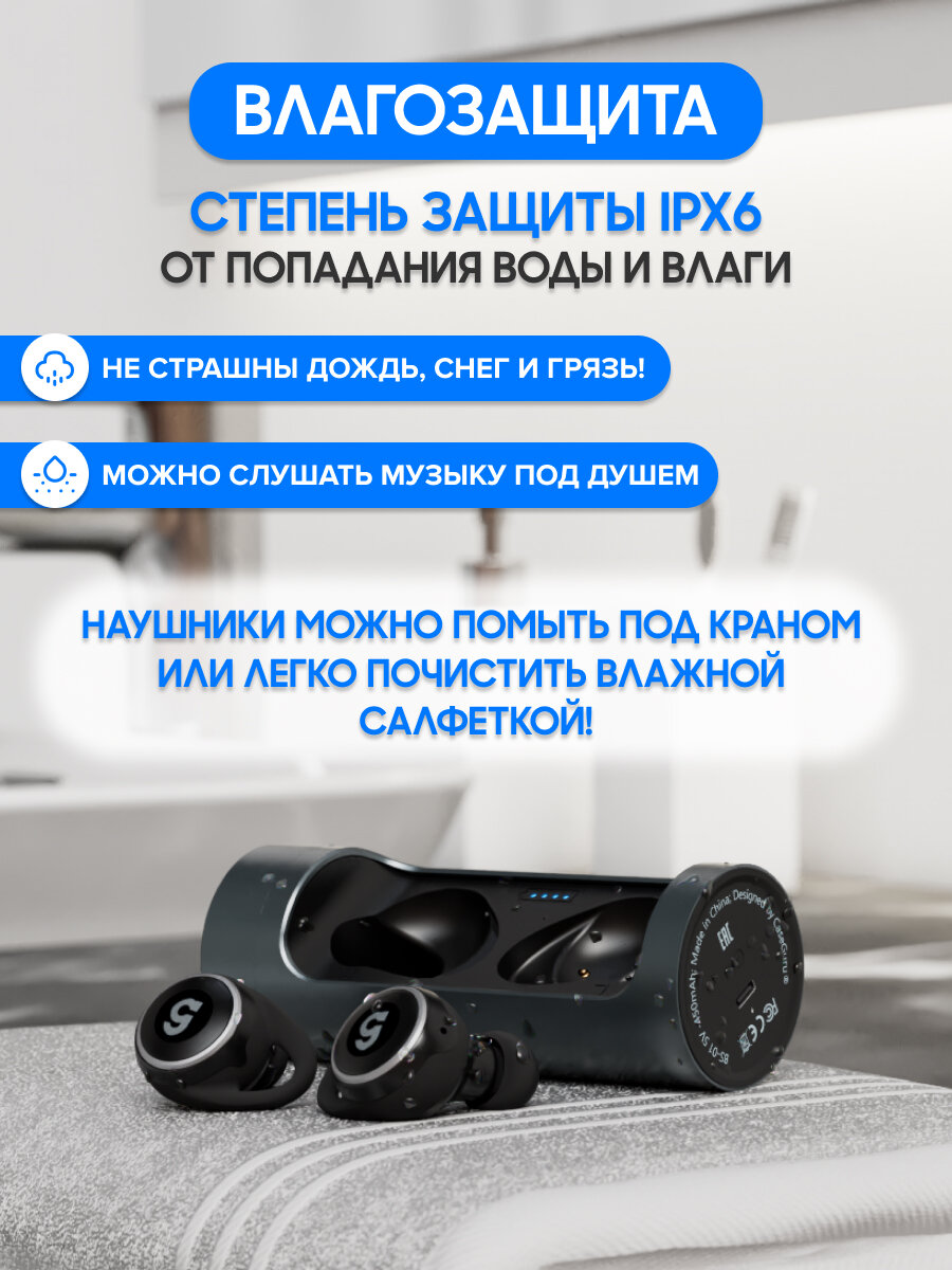 Беспроводные Bluetooth-наушники с влагозащитой CaseGuru CGPods X с микрофоном черные — фото 1
