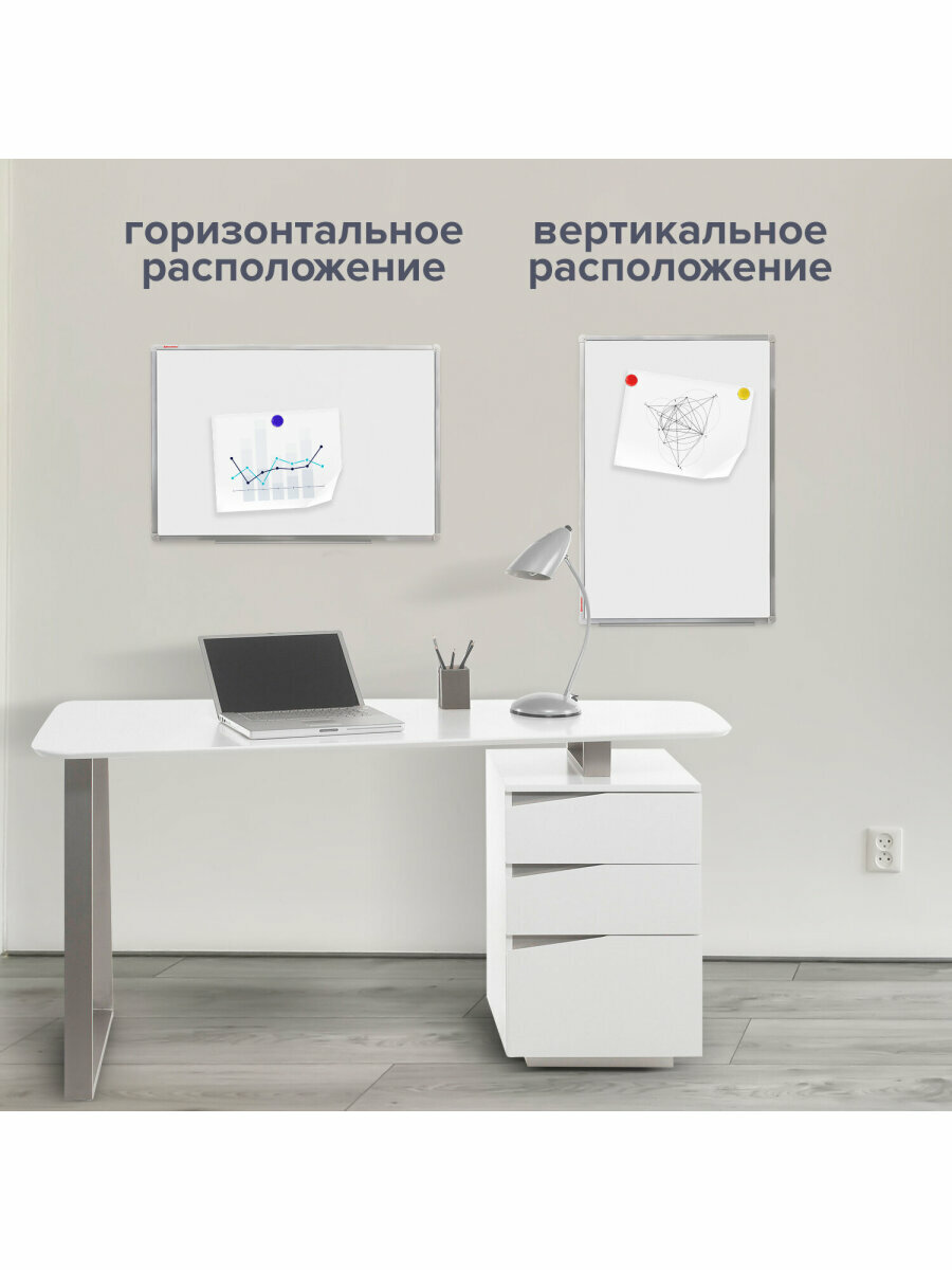 Доска демонстрационная магнитно-маркерная на стену для офиса и дома, 60х90 см, алюминевая рамка, гарантия 10 лет, Brauberg Стандарт, 235521 — фото 1