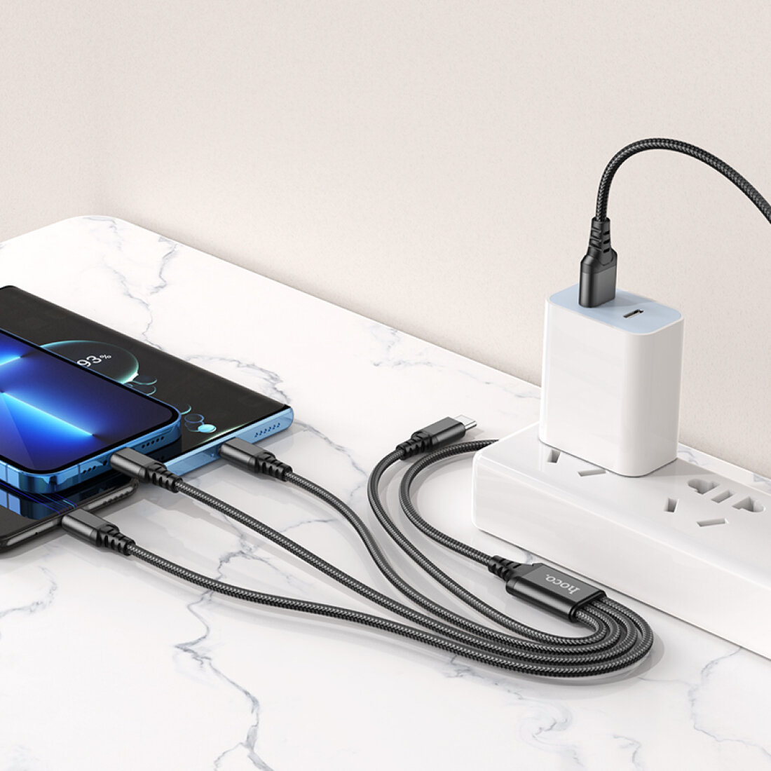 USB дата кабель Lightning+Micro+Type-C+Type-C, X76, HOCO, черный — фото 1