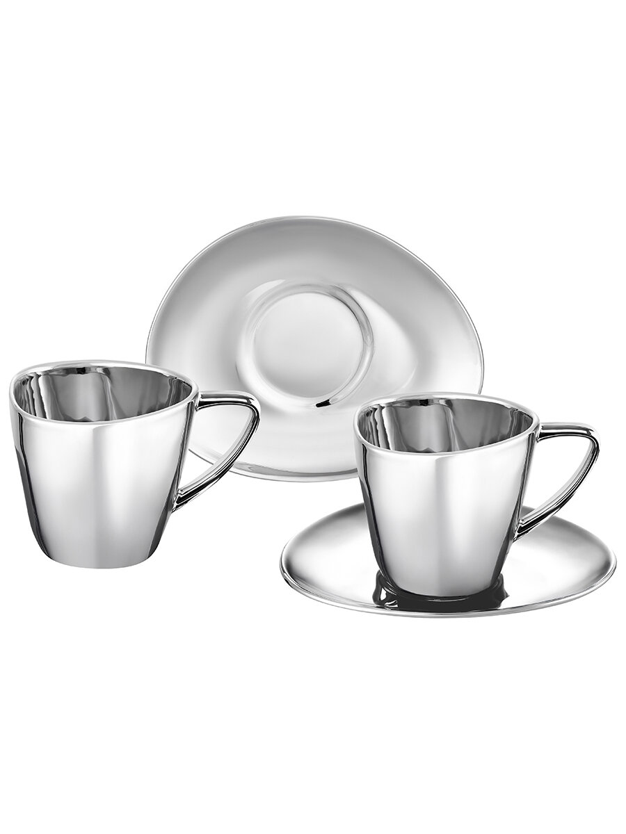 Чайная пара, чашка с блюдцем 4 предмета 200 мл Elan Gallery Серебро, набор — фото 1