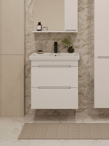 Изображение товара Тумба подвесная Vannika Flavia 50 с раковиной Moduo 50 для ванной комнаты, белая