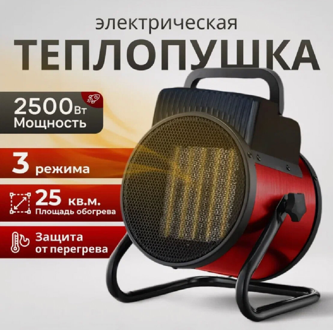 Тепловая пушка Электрическая 2500Вт / Электрический обогреватель термостат