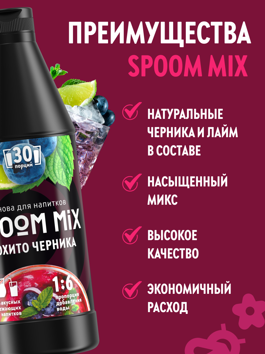 Основа для напитков SPOOM MIX Мохито черника, бутылка 1 кг — фото 1
