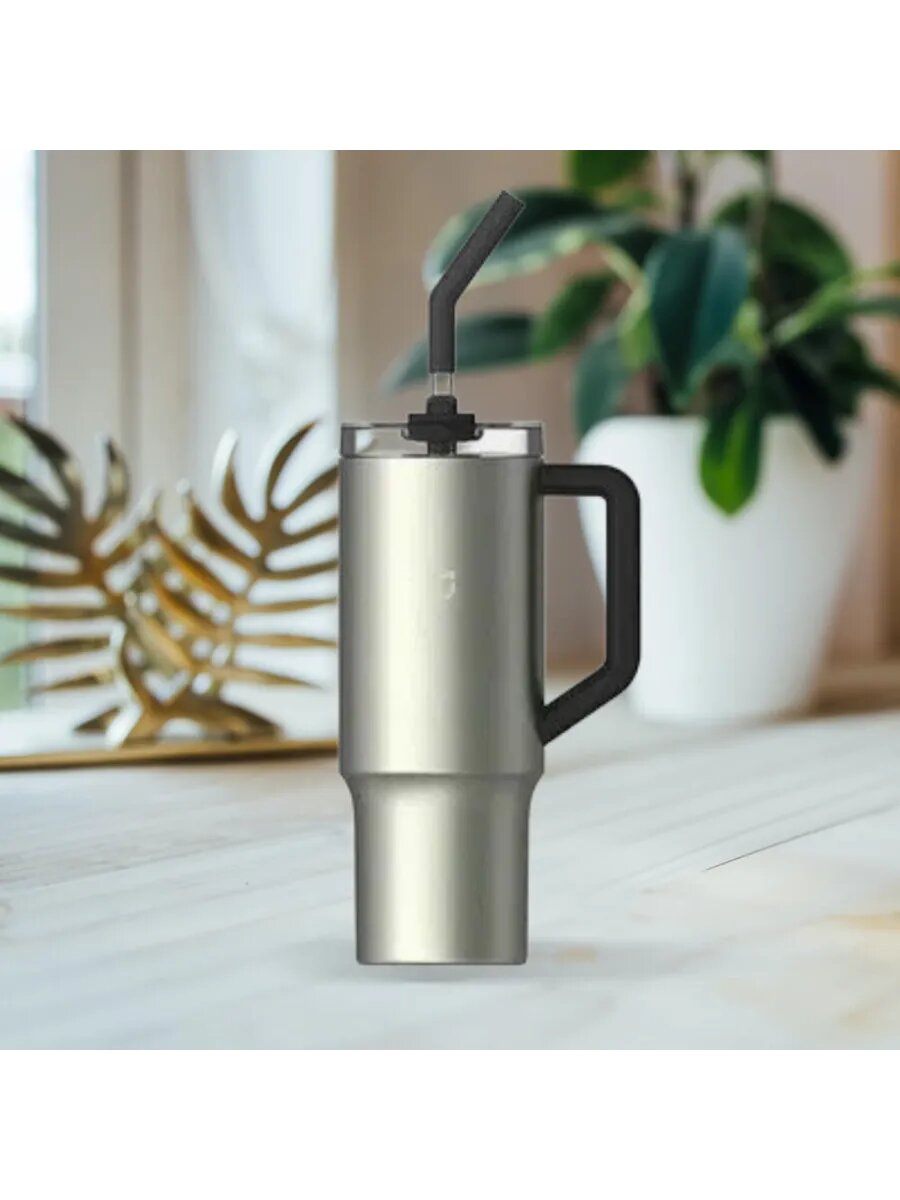 Термос-кружка Xiaomi Mijia Straw Cup 1 л, сталь 316L, с ручкой и трубочкой, для спорта и путешествий, серый