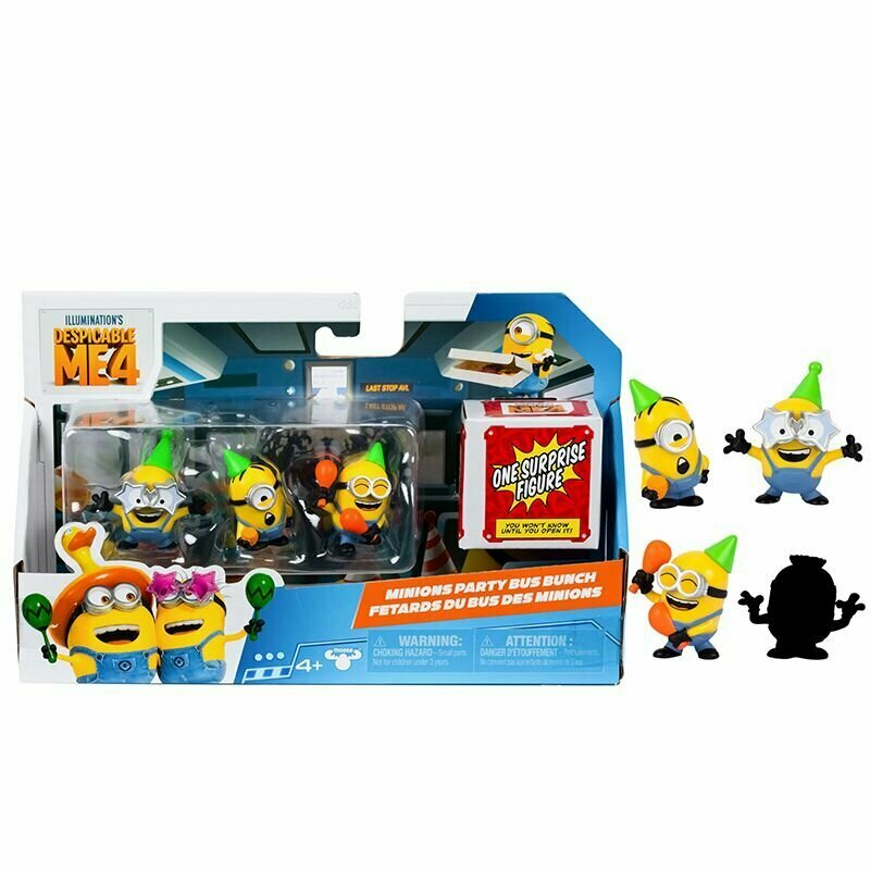 Minions Despicable Me 4-4 Набора фигурок для вечеринки в автобусе
