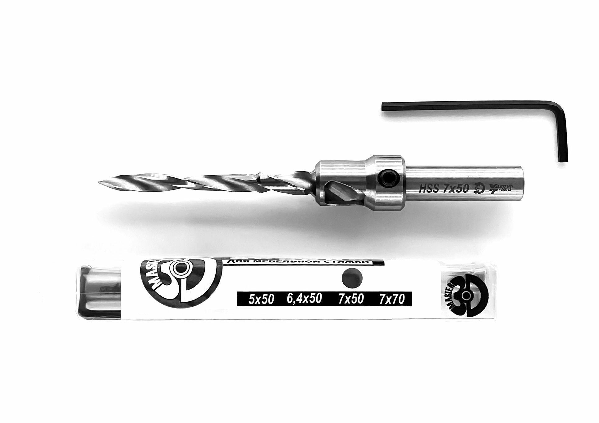 Сверло для мебельной стяжки 7x50мм, трехступенчатое, Master3D
