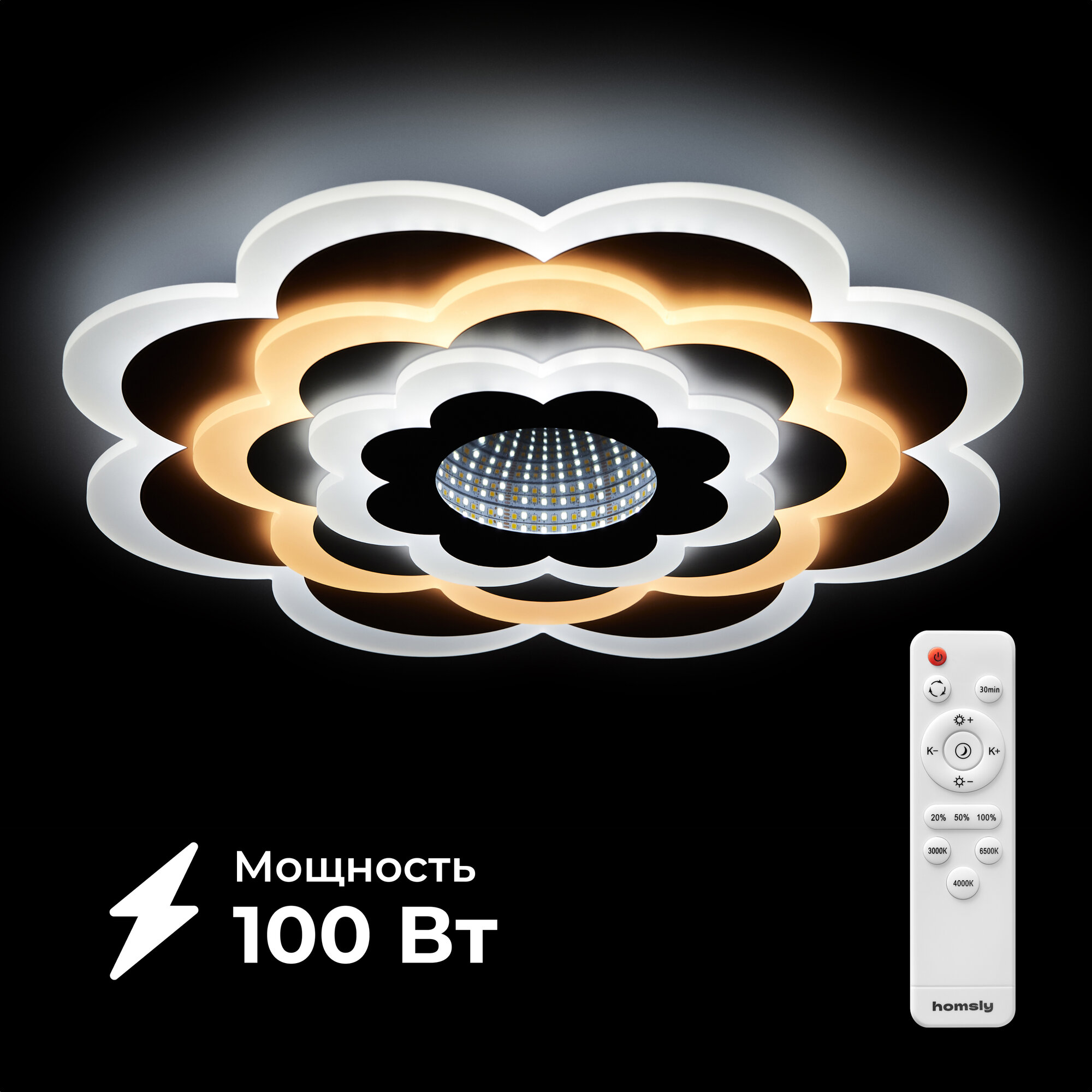 Люстра светодиодная Homsly, 100 Вт, диммируемая, с пультом управления, ACL_003