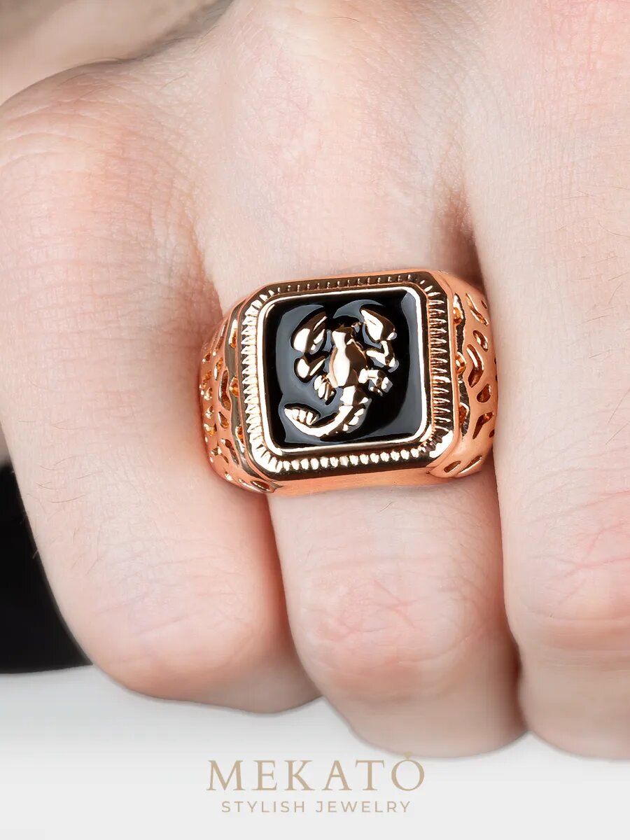 Печатка МЕКАТО, размер 23, золотой, черный — фото 1