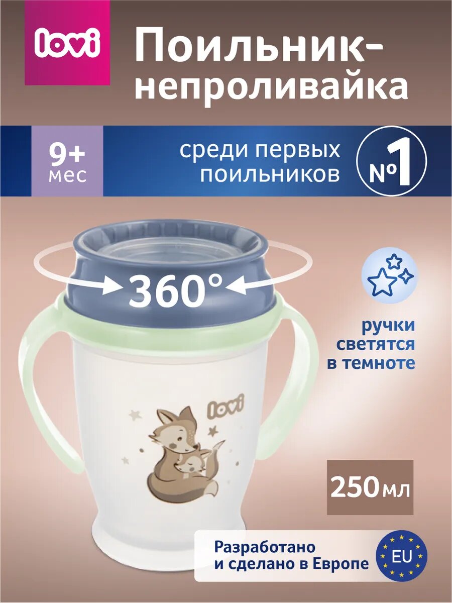 Поильник непроливайка 360 обучающий, 250 мл, от 9 мес