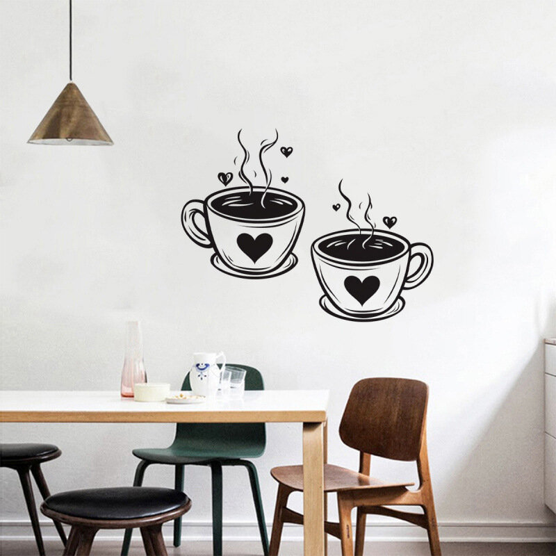 Наклейки на стену в виде кофейных чашек милая кофейная чашка с сердечком креативные настенные наклейки для кухни самоклеящиеся наклейки из ПВХ для столовой 31 x 187 см