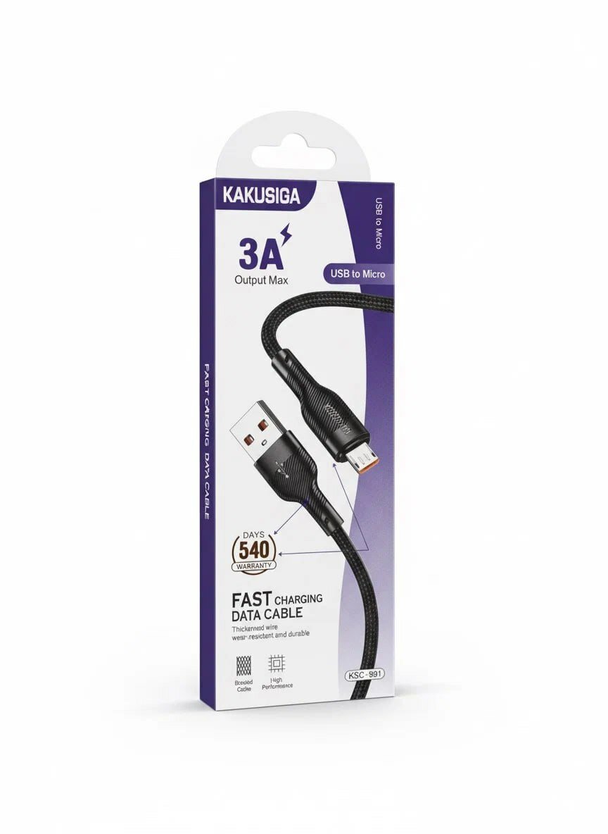 Кабель KAKUSIGA, USB-Micro, 3A, для зарядки и передачи данных — фото 1
