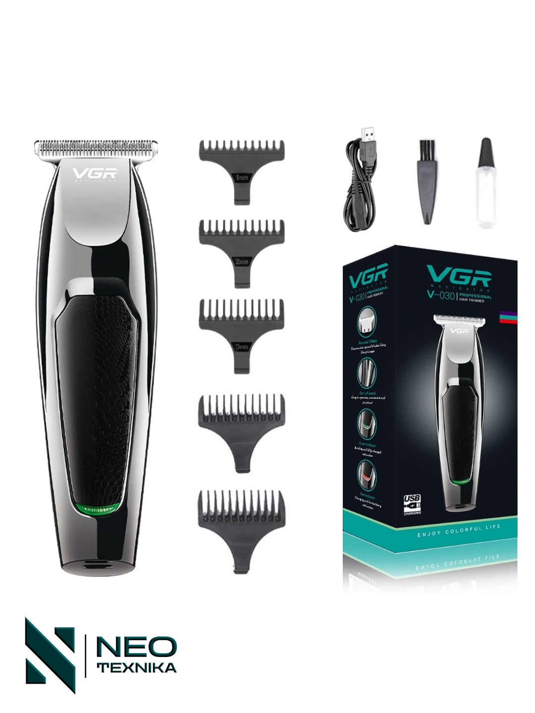 Триммер VGR V-030 HomeProfessional, 3 режущих элемента, Li-ion аккумулятор, черный